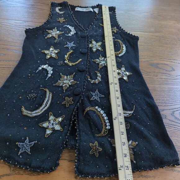Michael Simon Beaded Y2K Vest Women’s Sweater Sz S Celestial Stars Moon Sequin - Picture 16 of 16